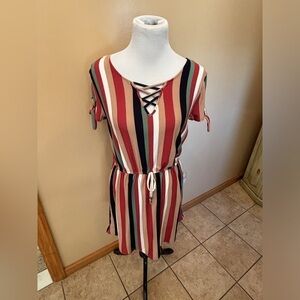 No Boundaries Striped Dress with Crochet Accent on the Back with Elastic Waist